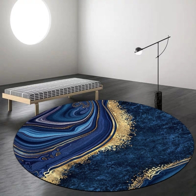 Tappeto rotondo di lusso per soggiorno, tappeto antiscivolo blu oro