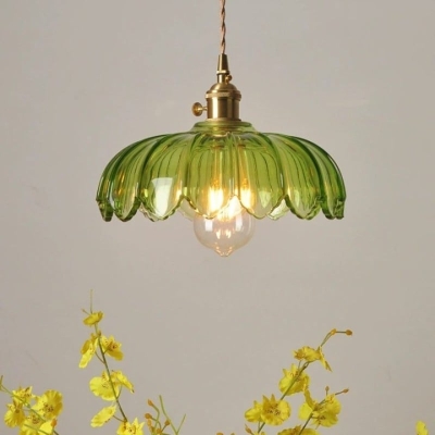 Lampada a sospensione in vetro con boccioli di petalo rustici retr&ograve;