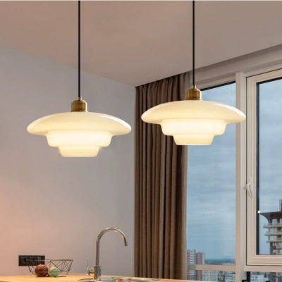Lampada a sospensione in vetro bianco latte Art D&eacute;co