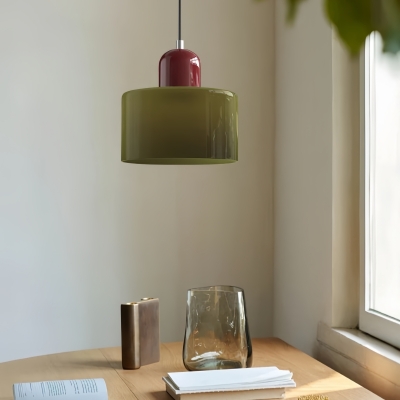 Lampada a sospensione a forma di cilindro in vetro con disco Orb Morandi