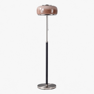 Bauhaus-Stehlampe aus Glas mit Holz- und Chromgestell