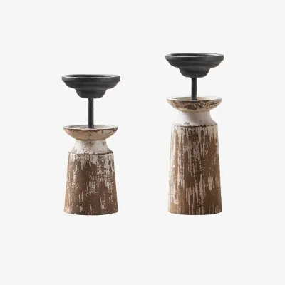 Bougeoir en bois et fer vieilli style Wabi-Sabi