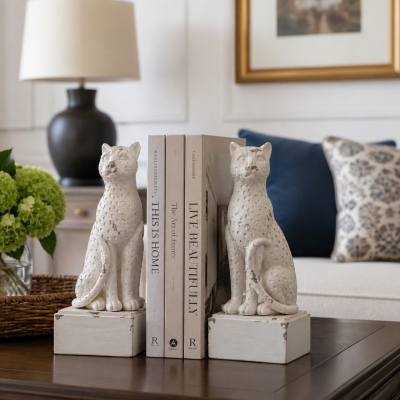 Serre-livres animaux en r&eacute;sine blanche