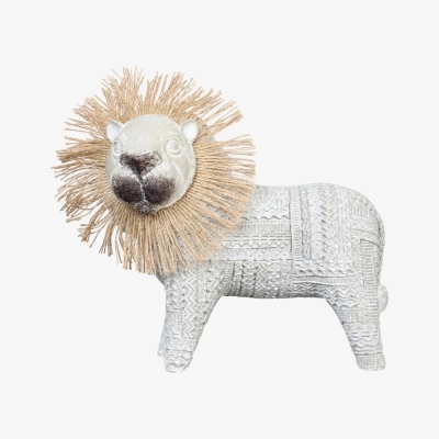 Lion d&eacute;coratif en r&eacute;sine fait main, pour &eacute;tag&egrave;re ou table.