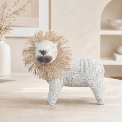 Lion d&eacute;coratif en r&eacute;sine fait main, pour &eacute;tag&egrave;re ou table.