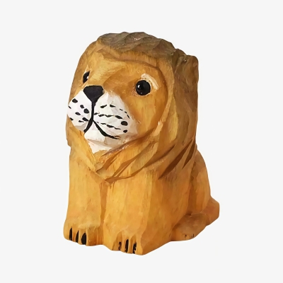 Figurines miniatures de lion et de l&eacute;opard en bois sculpt&eacute; &agrave; la main