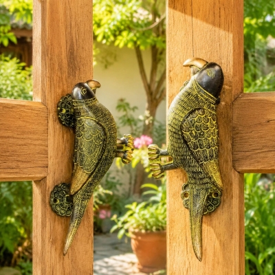 Maniglie per porte in ottone realizzate a mano con motivi animali.