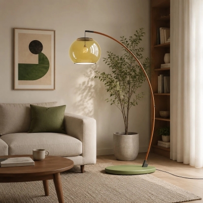 Vintage gr&uuml;ne Glasbogen-Stehlampe f&uuml;r Wohnzimmer und Leseecke