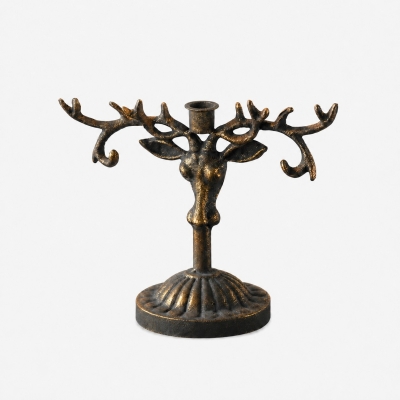 Bougeoir vintage en fer en forme de t&ecirc;te de cerf