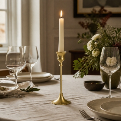 Porte-bougie vintage en laiton pour bougie conique simple