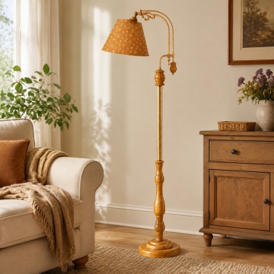Vintage-Stehlampe aus Holz und Stoff