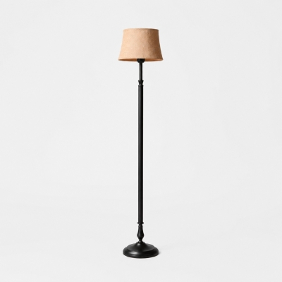 Vintage-Stehlampe aus schwarzem Eisen mit Stoffschirm