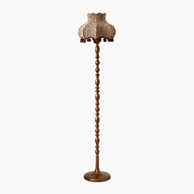 Vintage Stehlampe aus plissiertem Stoff mit skulpturalem Holzfu&szlig;
