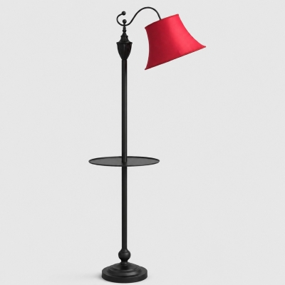 Vintage-Bogen-Stehlampe mit Stoffbezug und rundem Beistelltisch
