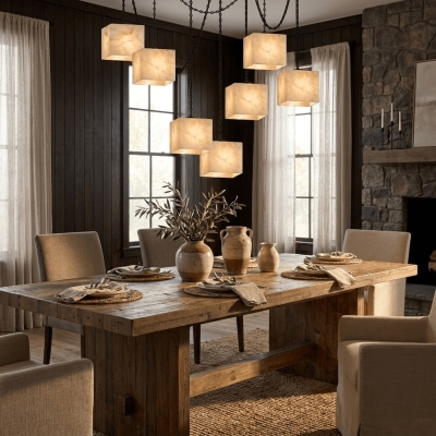 Lampadario multi-luce in alabastro satinato con cablaggio fisso