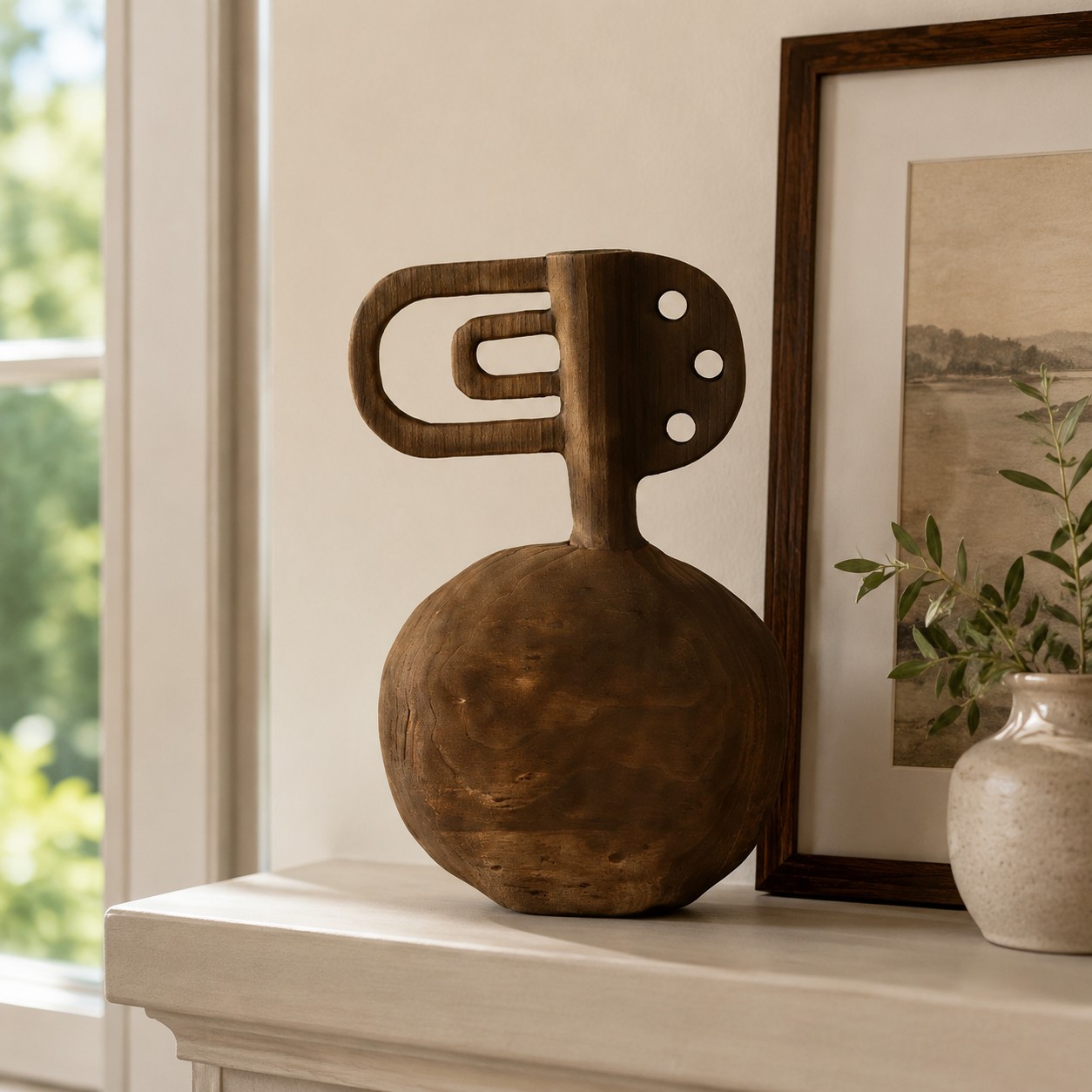 Handgeschnitzte Skulpturenvase aus Massivholz