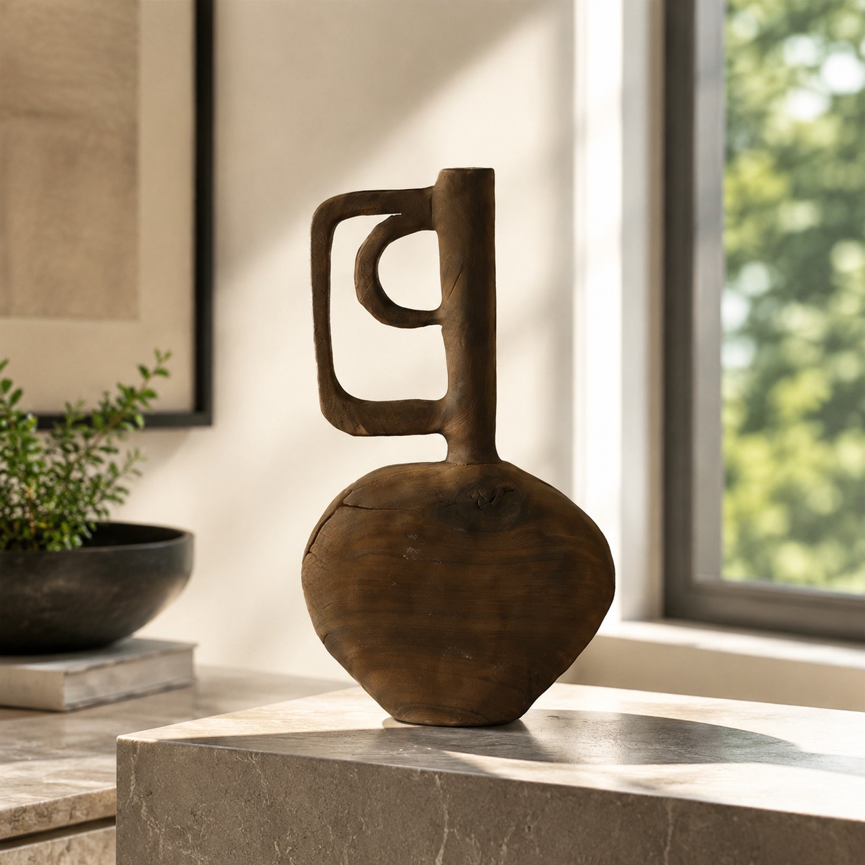 Handgeschnitzte Skulpturenvase aus Massivholz