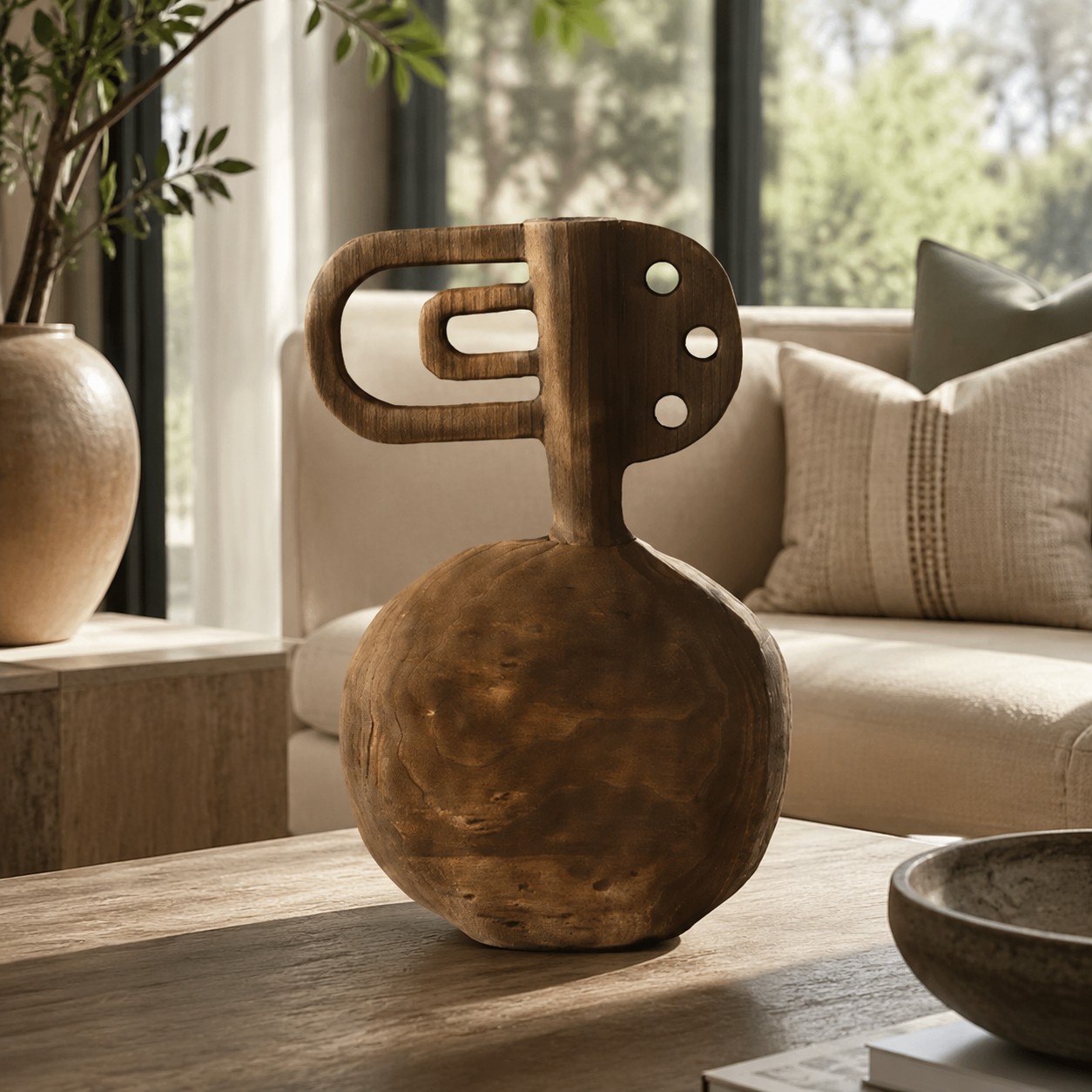 Handgeschnitzte Skulpturenvase aus Massivholz