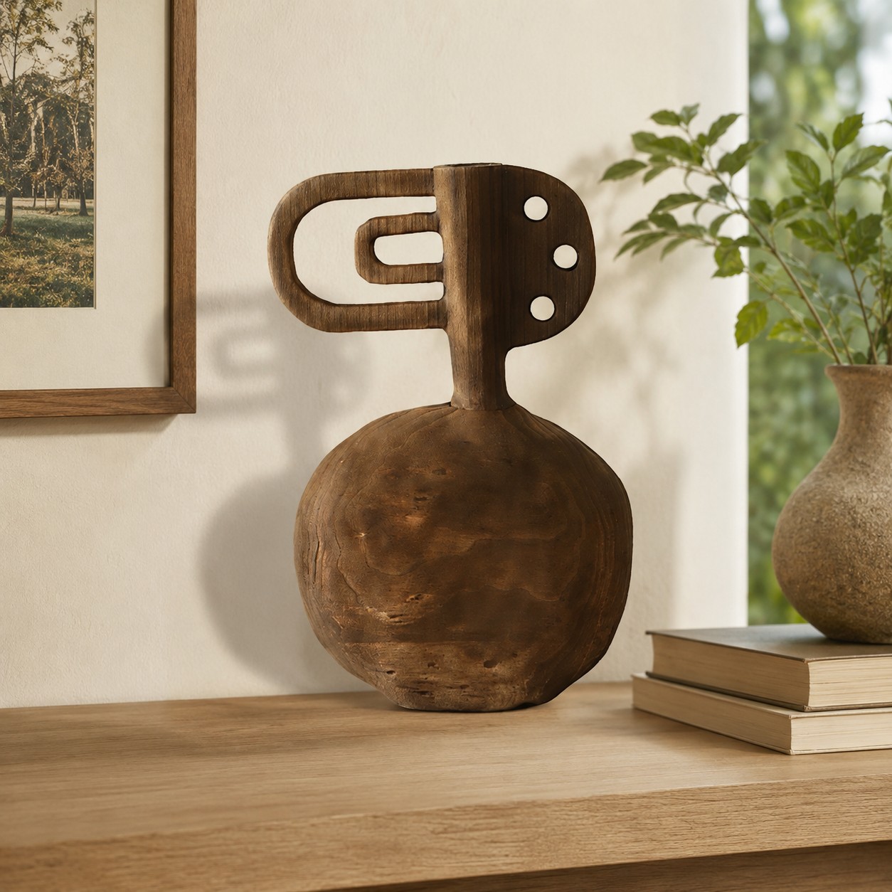 Handgeschnitzte Skulpturenvase aus Massivholz