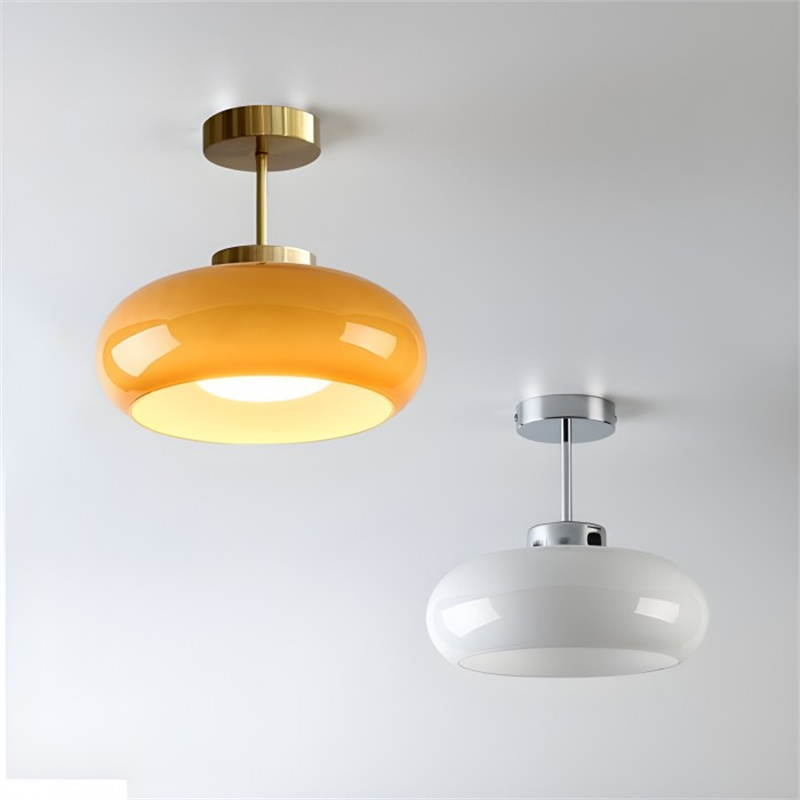 Vintage Messing Bauhaus Glasscheiben-Deckenleuchte