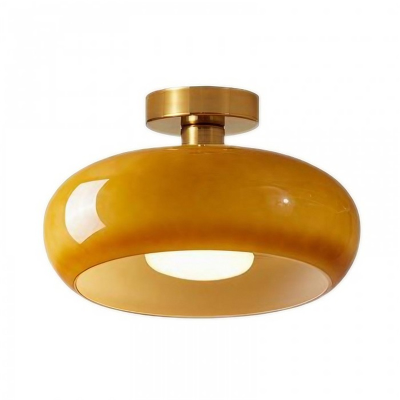 Vintage Messing Bauhaus Glasscheiben-Deckenleuchte