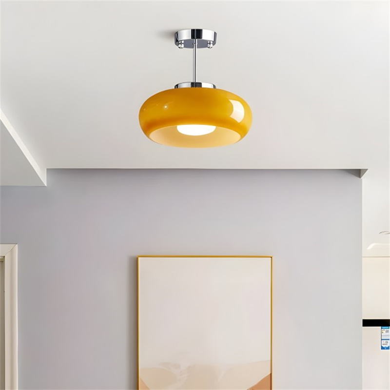 Vintage Messing Bauhaus Glasscheiben-Deckenleuchte