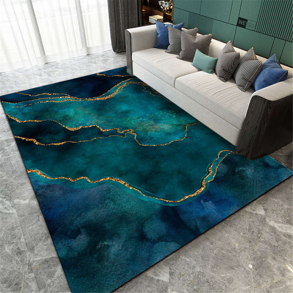Tapis sarcelle de luxe pour d&eacute;coration de salon, grand tapis de sol