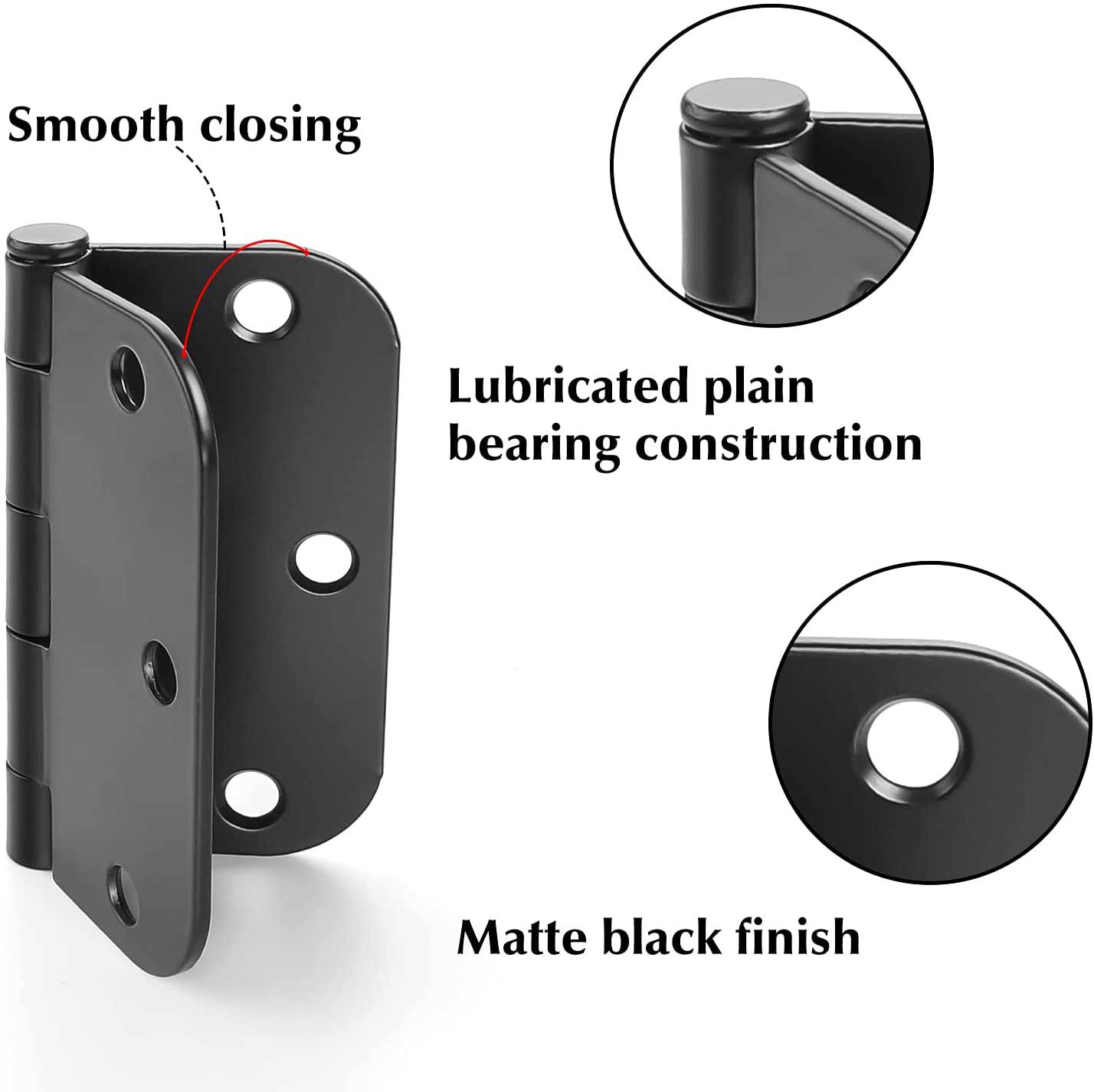Paquet de 24 charni&egrave;res de porte noires, quincaillerie de porte noire mate de 3,5 pouces