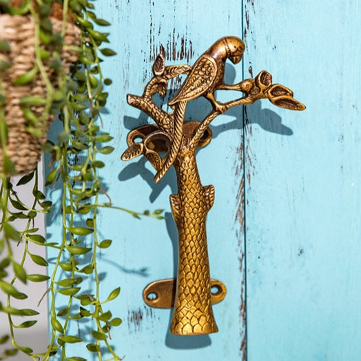 Papagei auf Baum, Messing, Antik-Design, T&uuml;rgriff, Schrankgriff