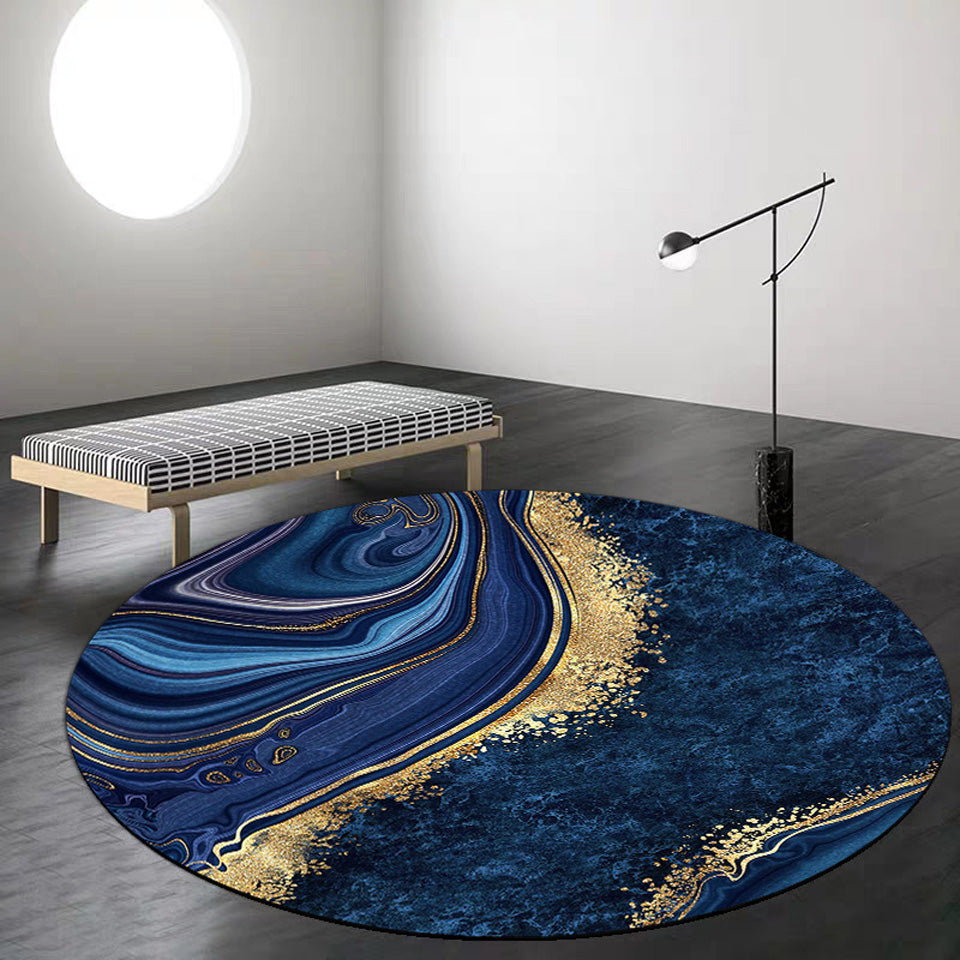 Luxus runder Teppich Wohnzimmer Blau Gold Anti-Rutsch-Teppich