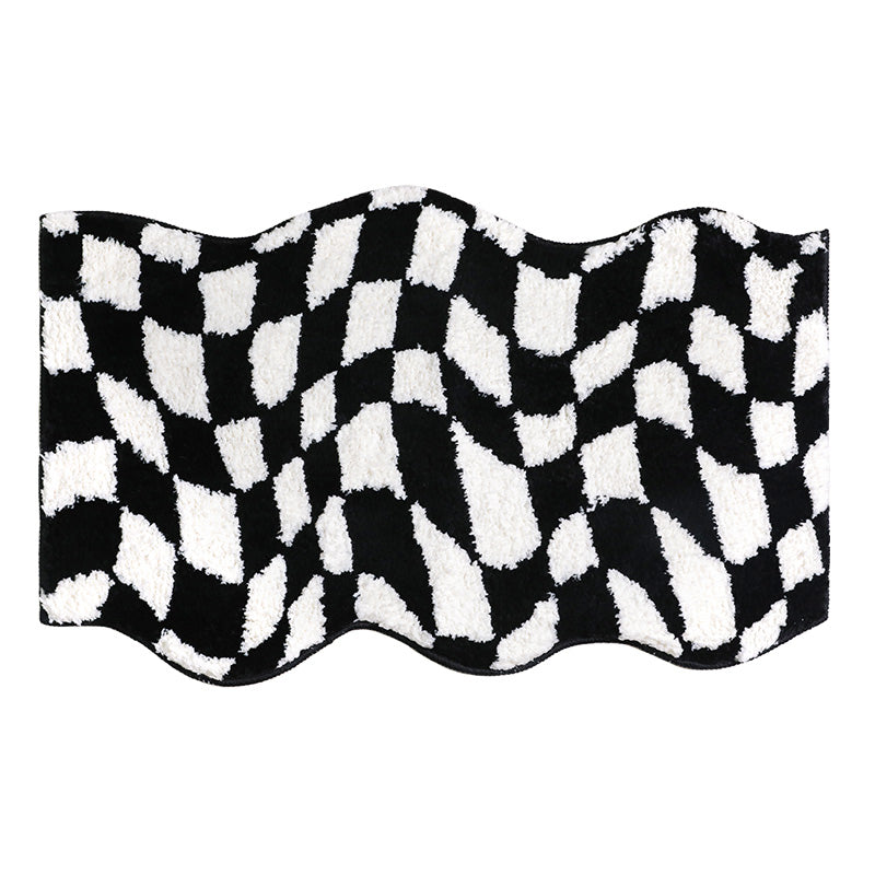 Alfombra de ba&ntilde;o Fluffy Grids con dise&ntilde;o ondulado