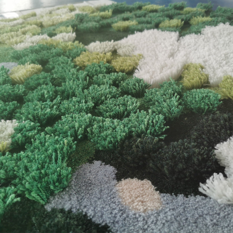 Handgefertigter runder 3D-Teppich aus Mooswaldwolle