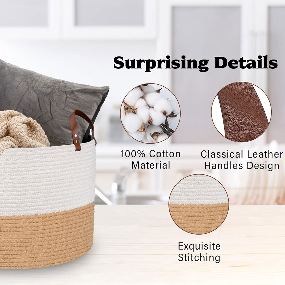 Cestino intrecciato grande 20"x13" Cestino grande per coperte Cestino rotondo per asciugamani Marrone e bianco