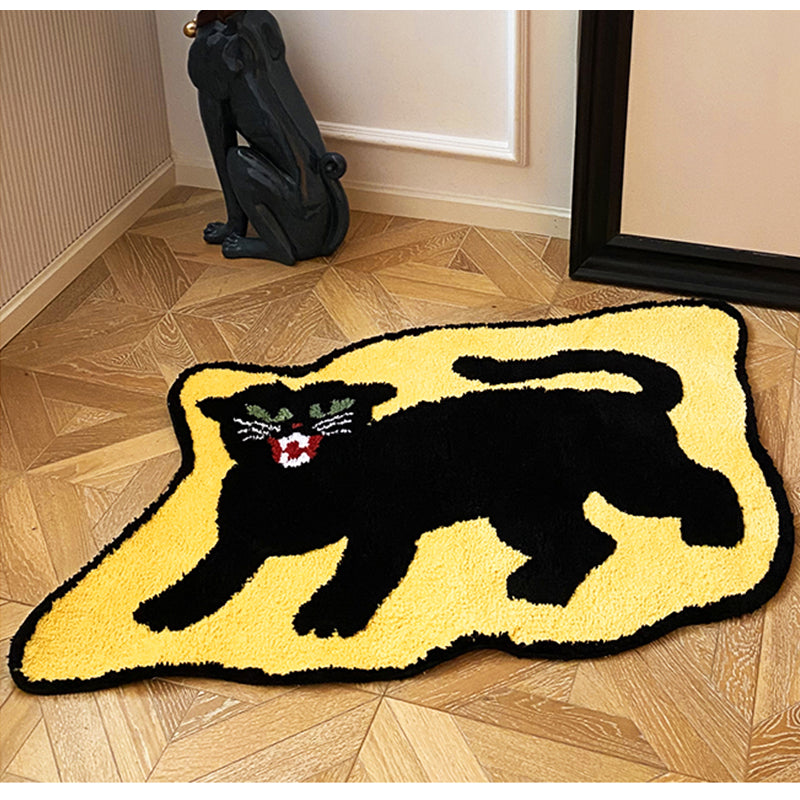 Tapis de sol moelleux fait main chat noir