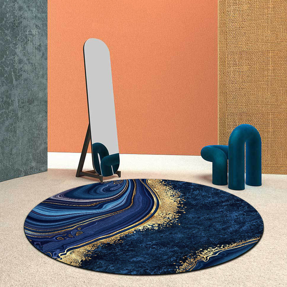 Luxus runder Teppich Wohnzimmer Blau Gold Anti-Rutsch-Teppich