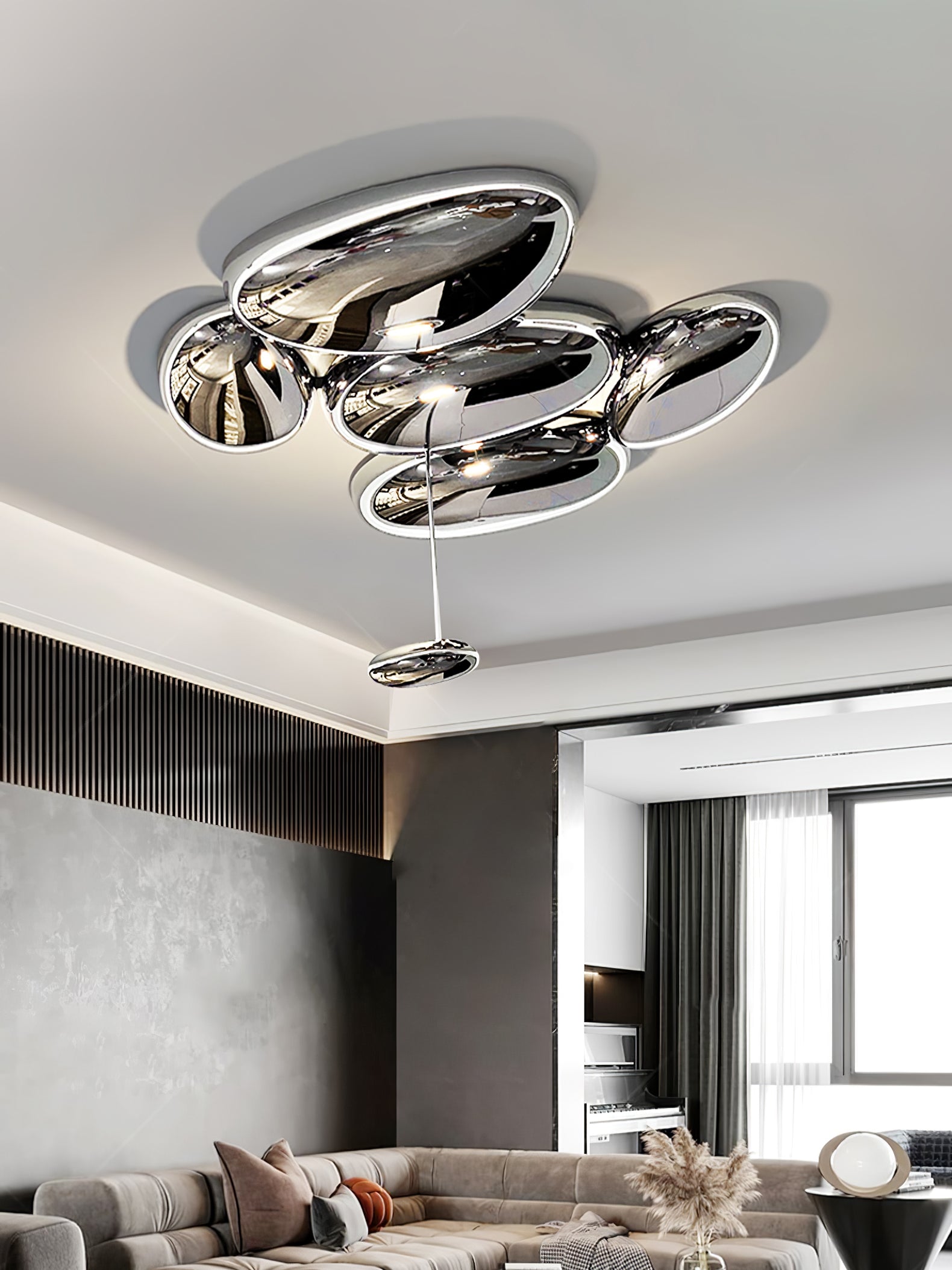 Zilveren plafondlamp met Italiaans design