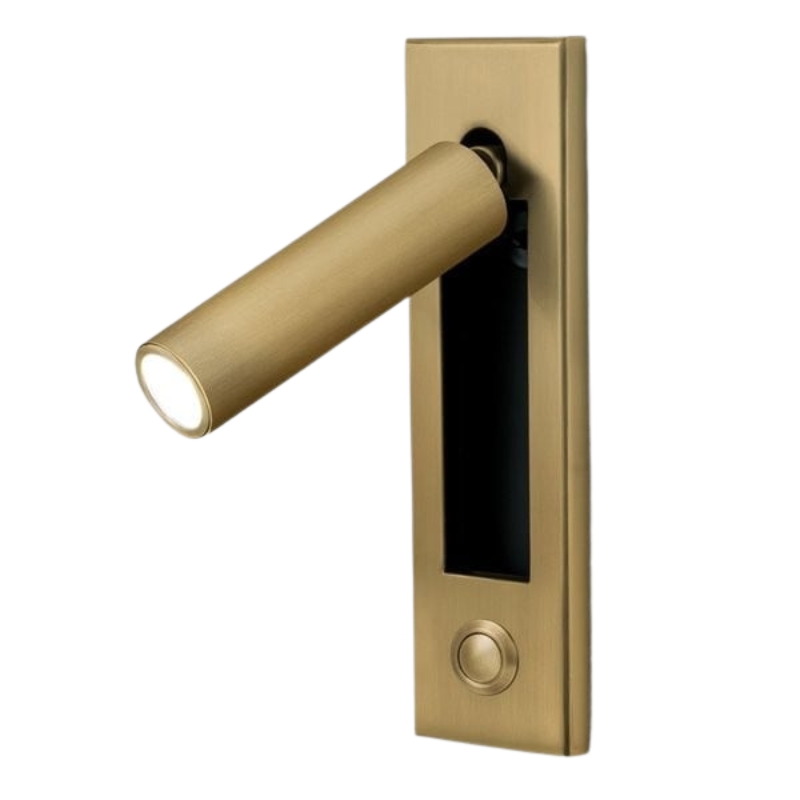 L&aacute;mpara de pared empotrada junto a la cama