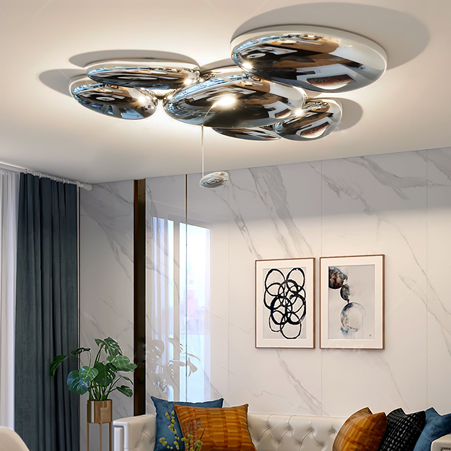 Zilveren plafondlamp met Italiaans design