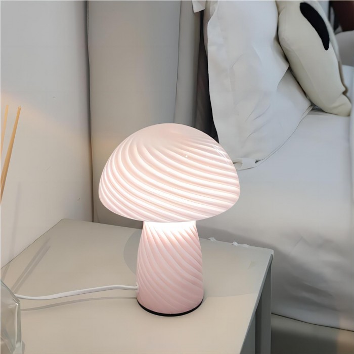 Moderne Tischleuchte aus gestreiftem Glas in Pilzform