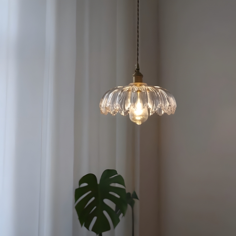 Suspension en verre style r&eacute;tro rustique en forme de p&eacute;tales