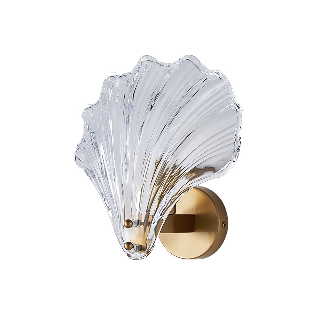 Wandleuchte aus Messing, Glas und Muschel