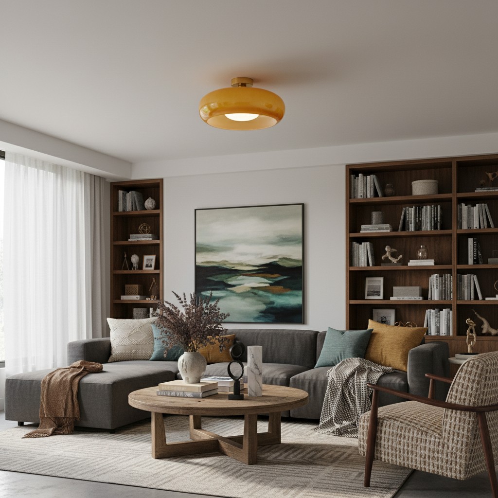 Plafonnier rond moderne en verre Bauvia, style Bauhaus &eacute;pur&eacute;, &eacute;clairage d'ambiance confortable N63