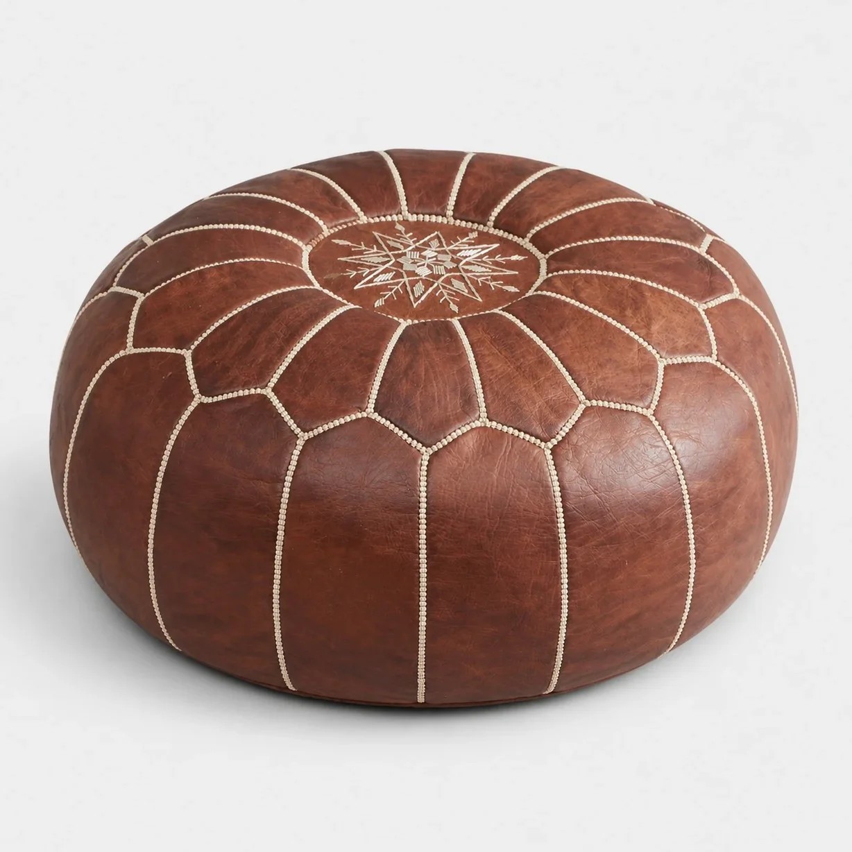 Brauner marokkanischer Pouf/Ottomane, runde, gesteppte Fu&szlig;st&uuml;tze f&uuml;r Wohnzimmer, Schlafzimmer und Boho-Dekor