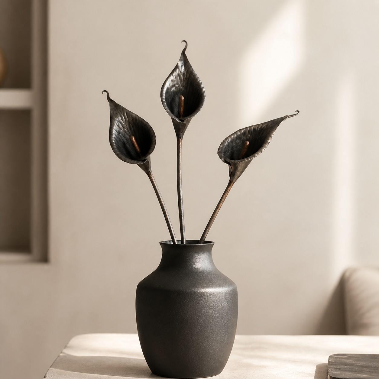 Handgeschmiedeter Calla-Lilienstiel aus Eisen als Dekoration