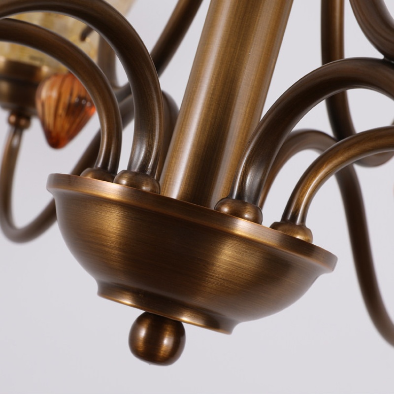 Aufw&auml;rts gerichteter bernsteinfarbener Tulpen-Kronleuchter aus Glas und Metall