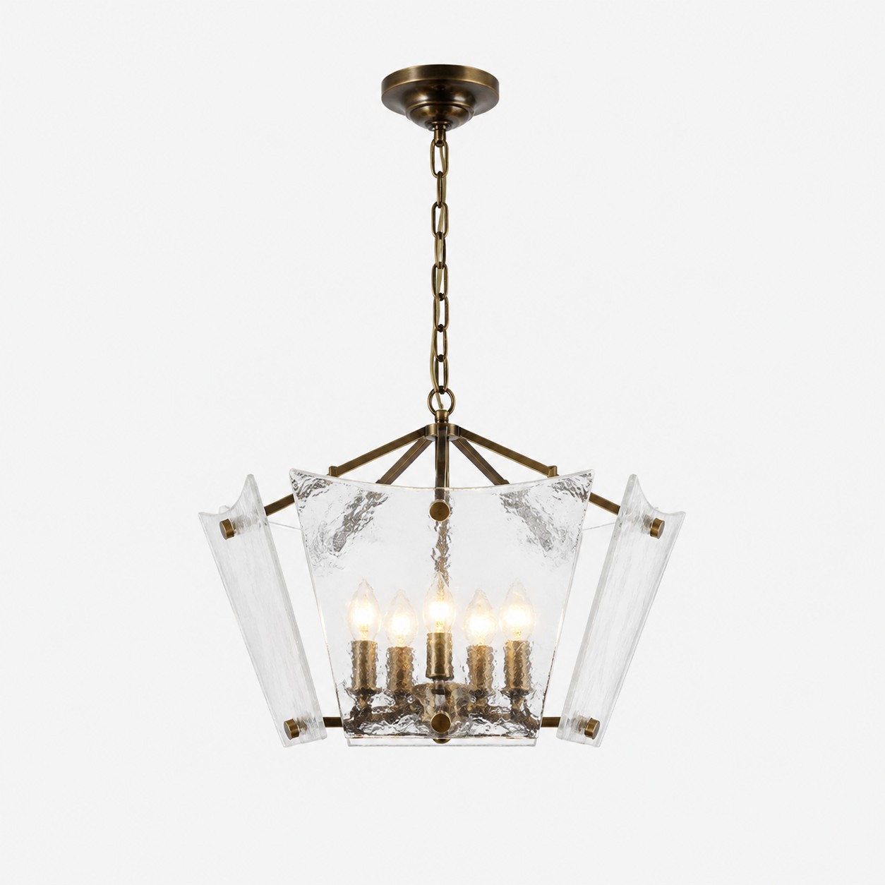 Textured Glass Panel Cage Chandelier