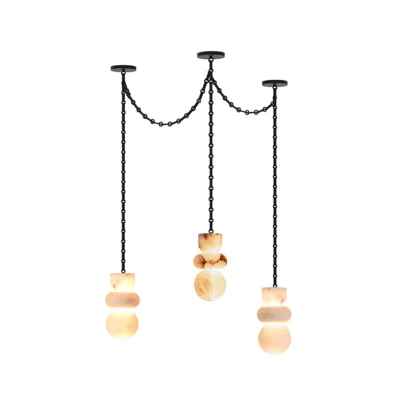 Lampadario a catena in alabastro nero
