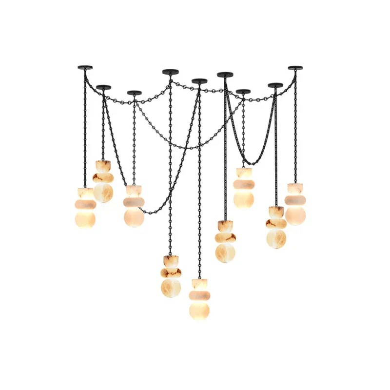 Lampadario a catena in alabastro nero