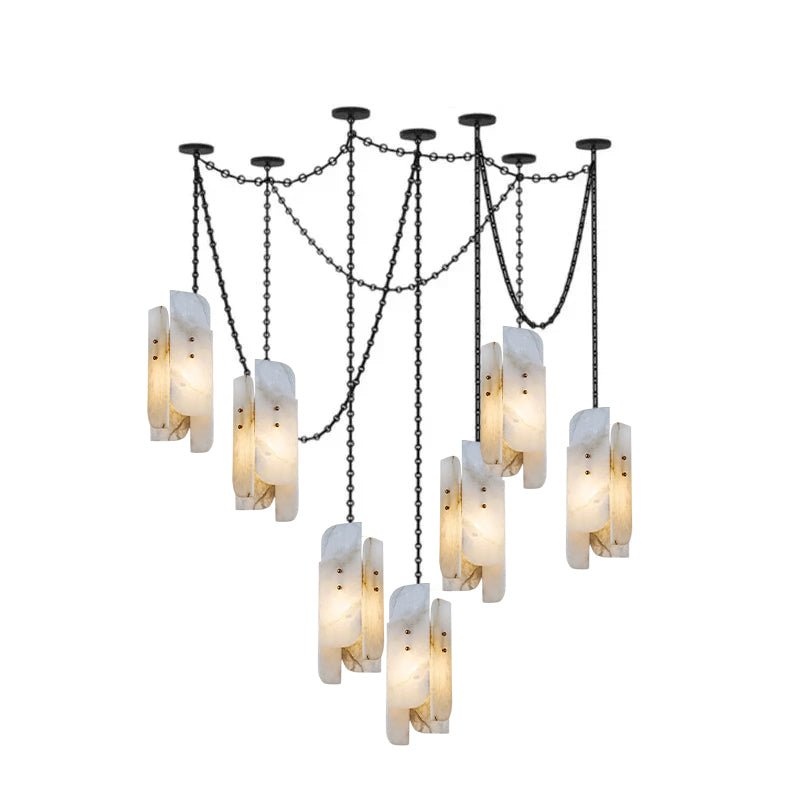 Lustre c&acirc;bl&eacute; &agrave; cha&icirc;ne avec abat-jour cylindrique givr&eacute;