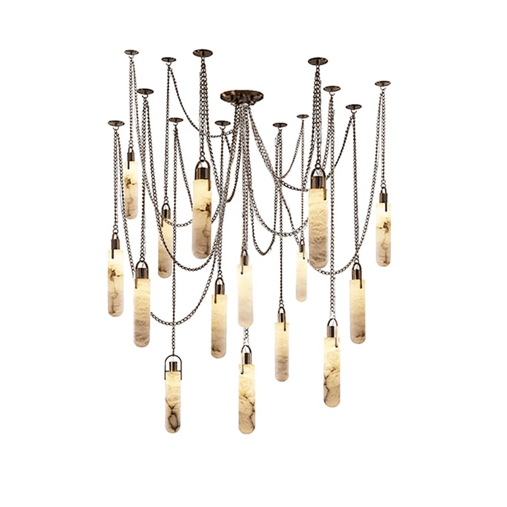 Lustre c&acirc;bl&eacute; en alb&acirc;tre sculpt&eacute;